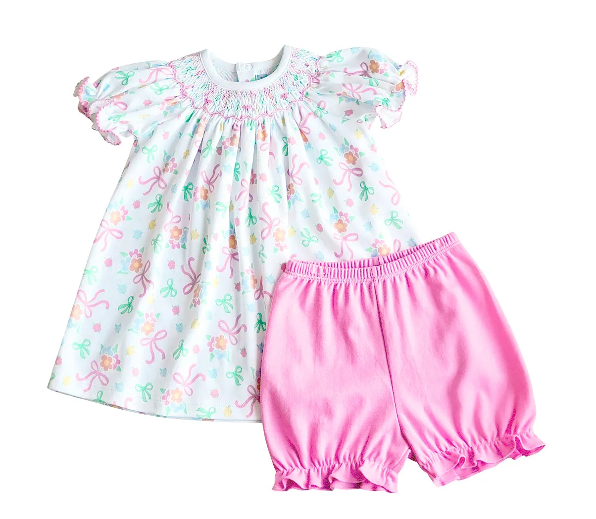 Bows and Flowers Hand Smocked Bishop Pima Cotton