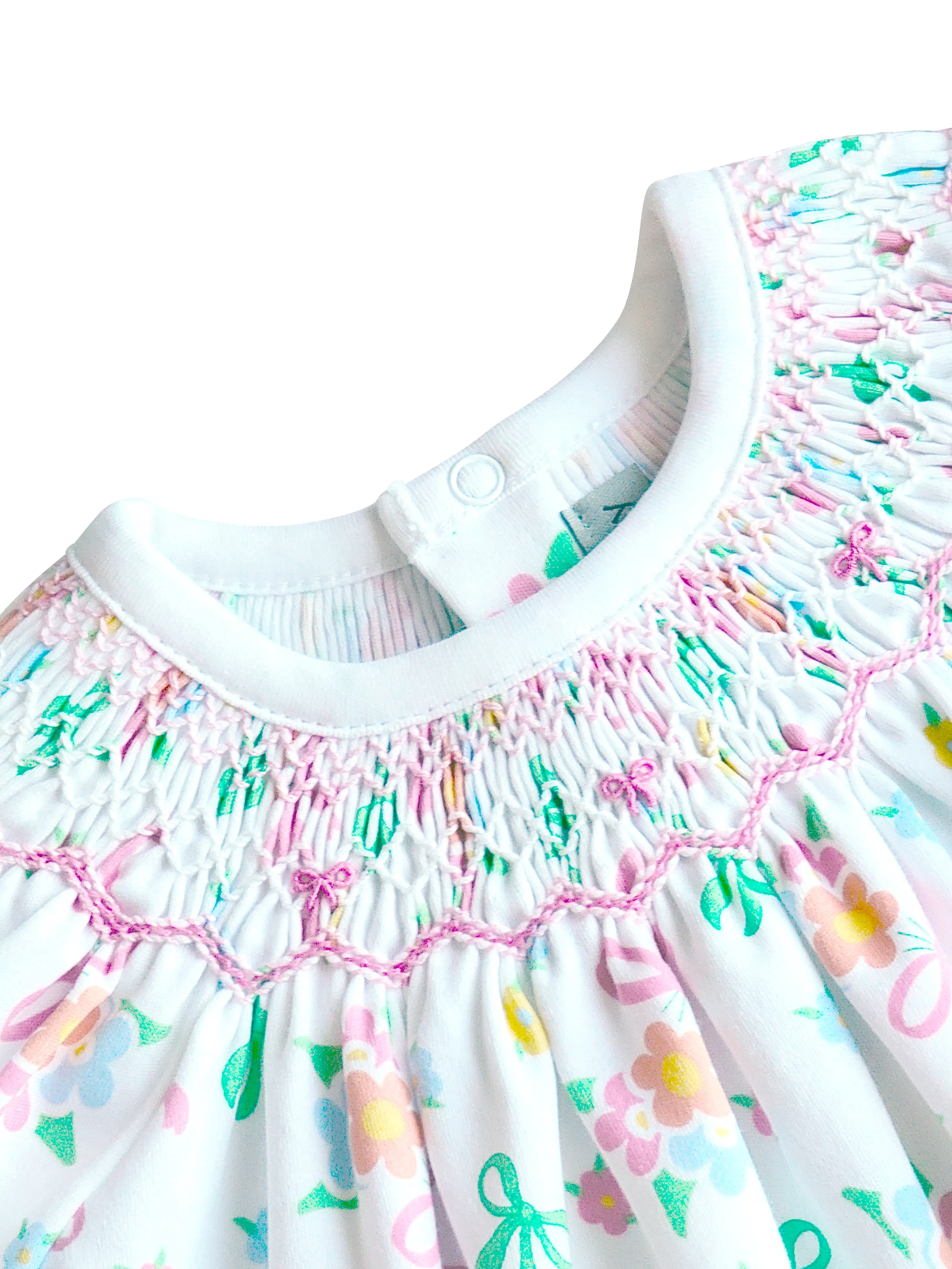 Bows and Flowers Hand Smocked Bishop Pima Cotton