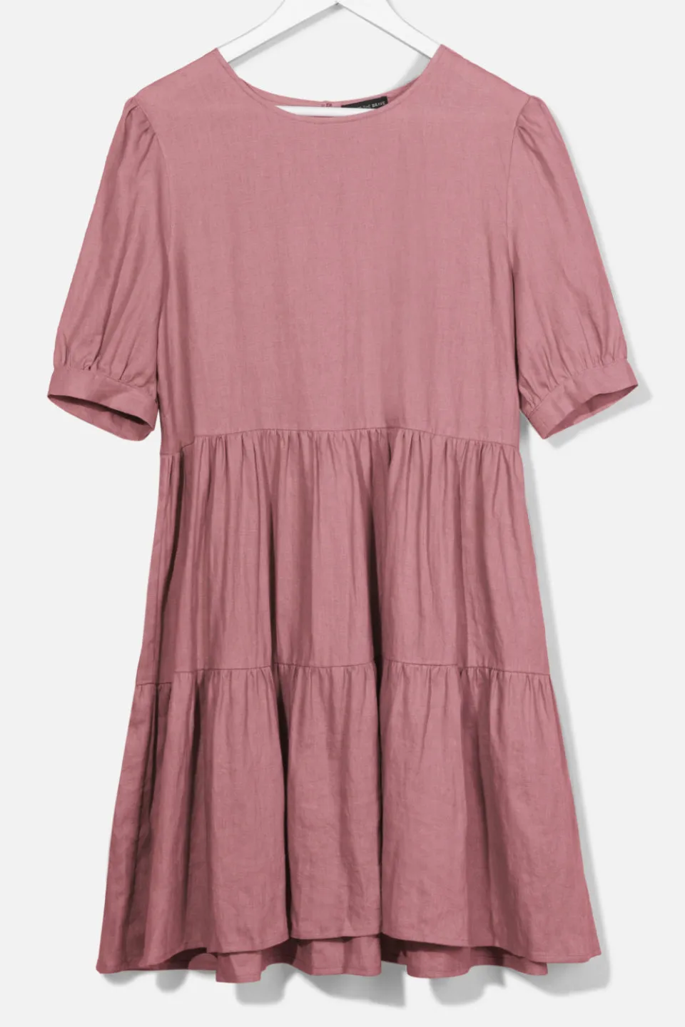 Breathtaking Puff Sleeve Brick Tiered Linen Smock Dress