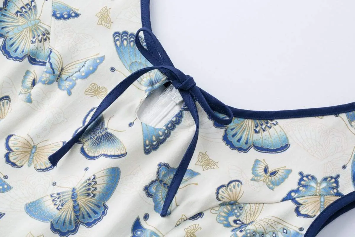 Butterfly Scoop Neck Bow Tie Vintage Swing Dress