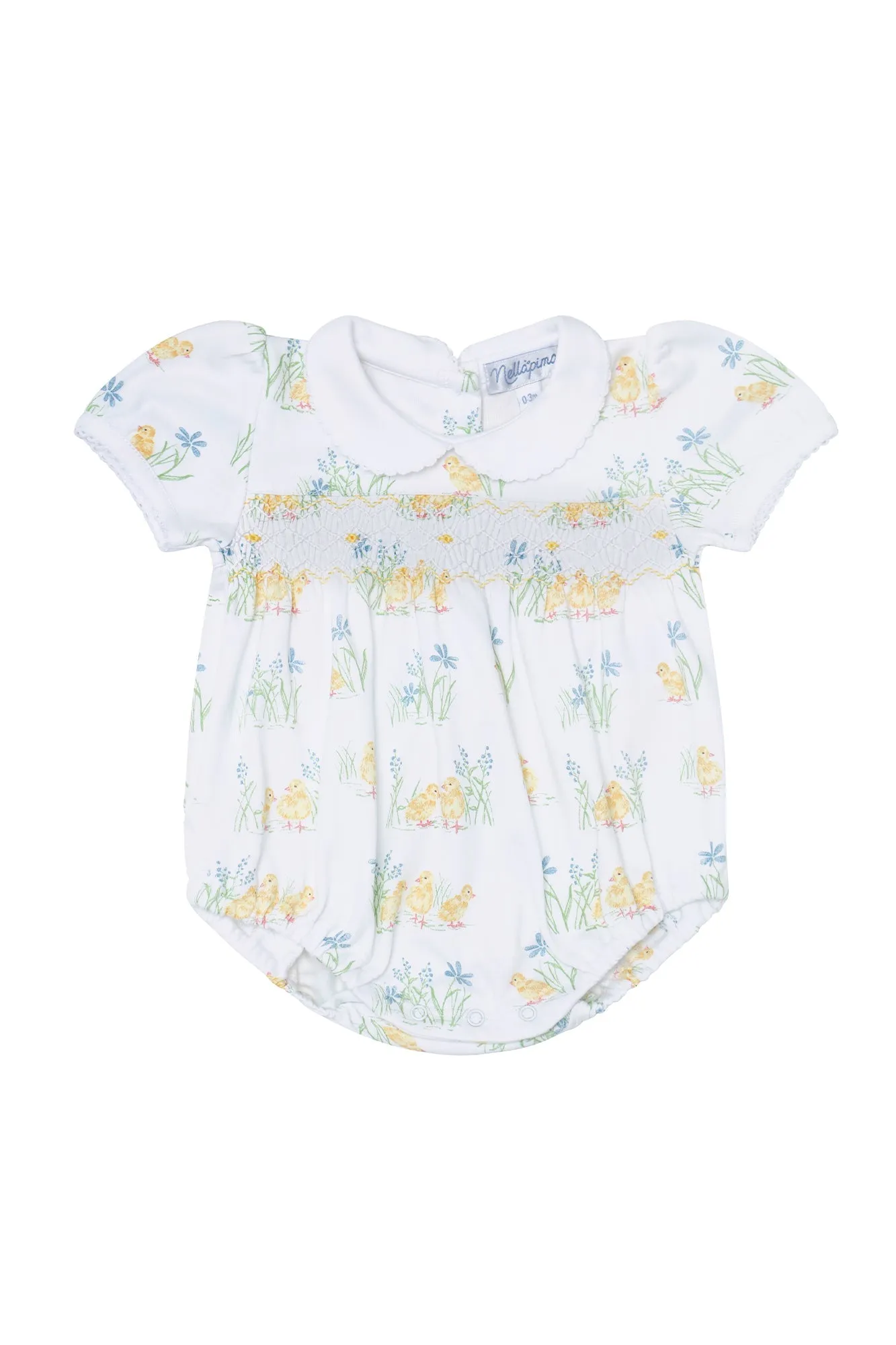 Chicks Print Smocked Bubble