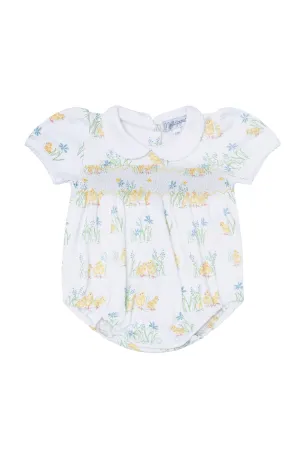 Chicks Print Smocked Bubble