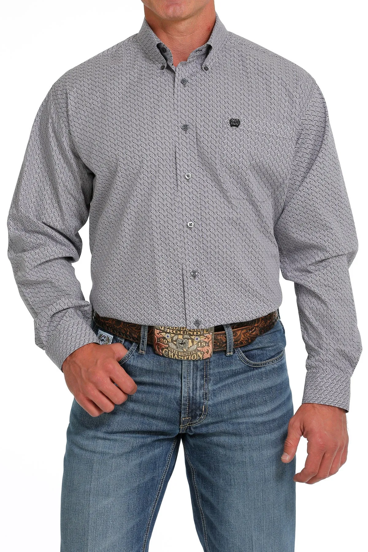 Cinch Men's Classic Grey Geometric Print Shirt