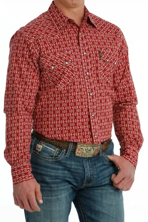 Cinch Men's Red Aztec Print Button Down Shirt MTW1301073