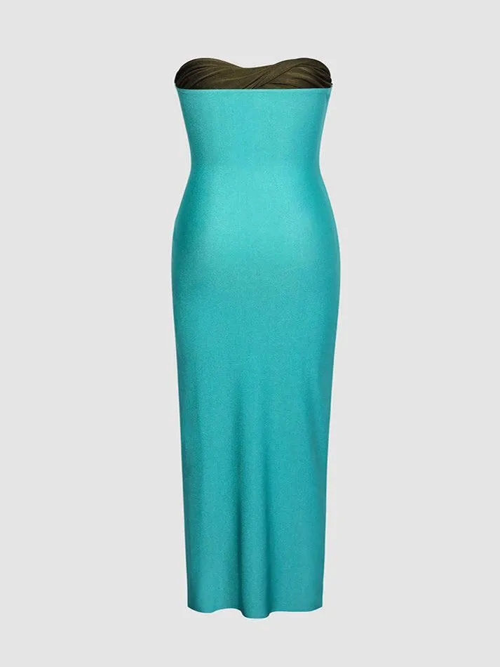 Contrast Twisted Front Midi Dresses