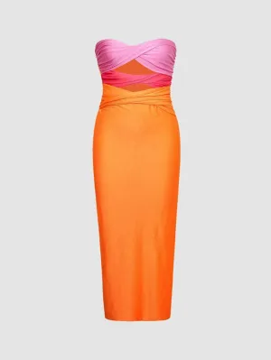 Contrast Twisted Front Midi Dresses