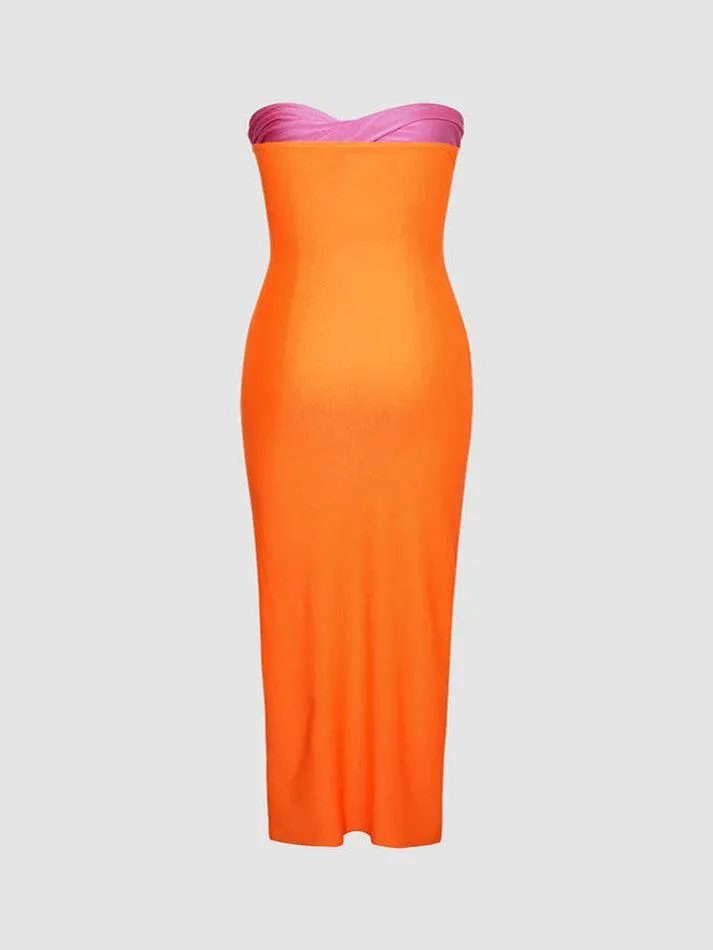 Contrast Twisted Front Midi Dresses