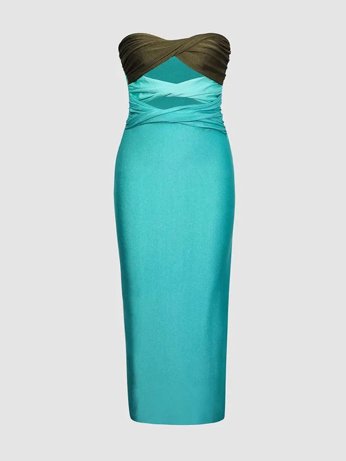 Contrast Twisted Front Midi Dresses