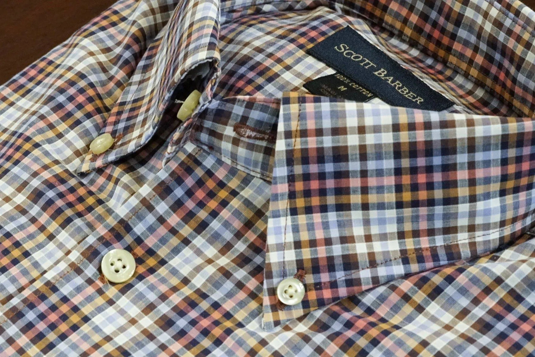 Dusty Blue, Navy and Khaki Plaid Button Down Shirt by Scott Barber