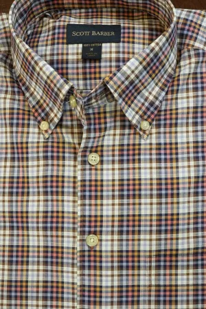 Dusty Blue, Navy and Khaki Plaid Button Down Shirt by Scott Barber