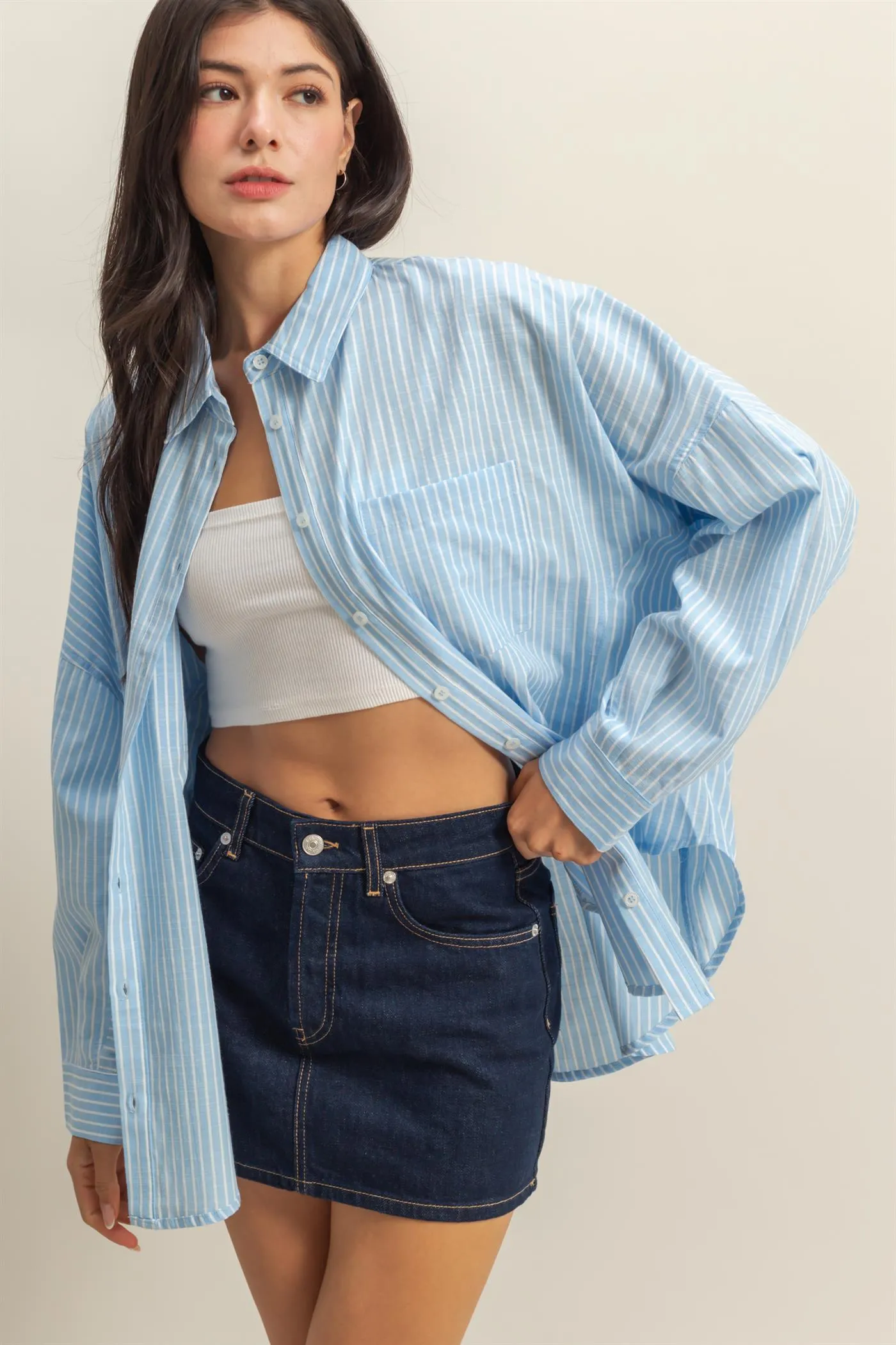 DZ25C750-Oversized Button Down Shirt
