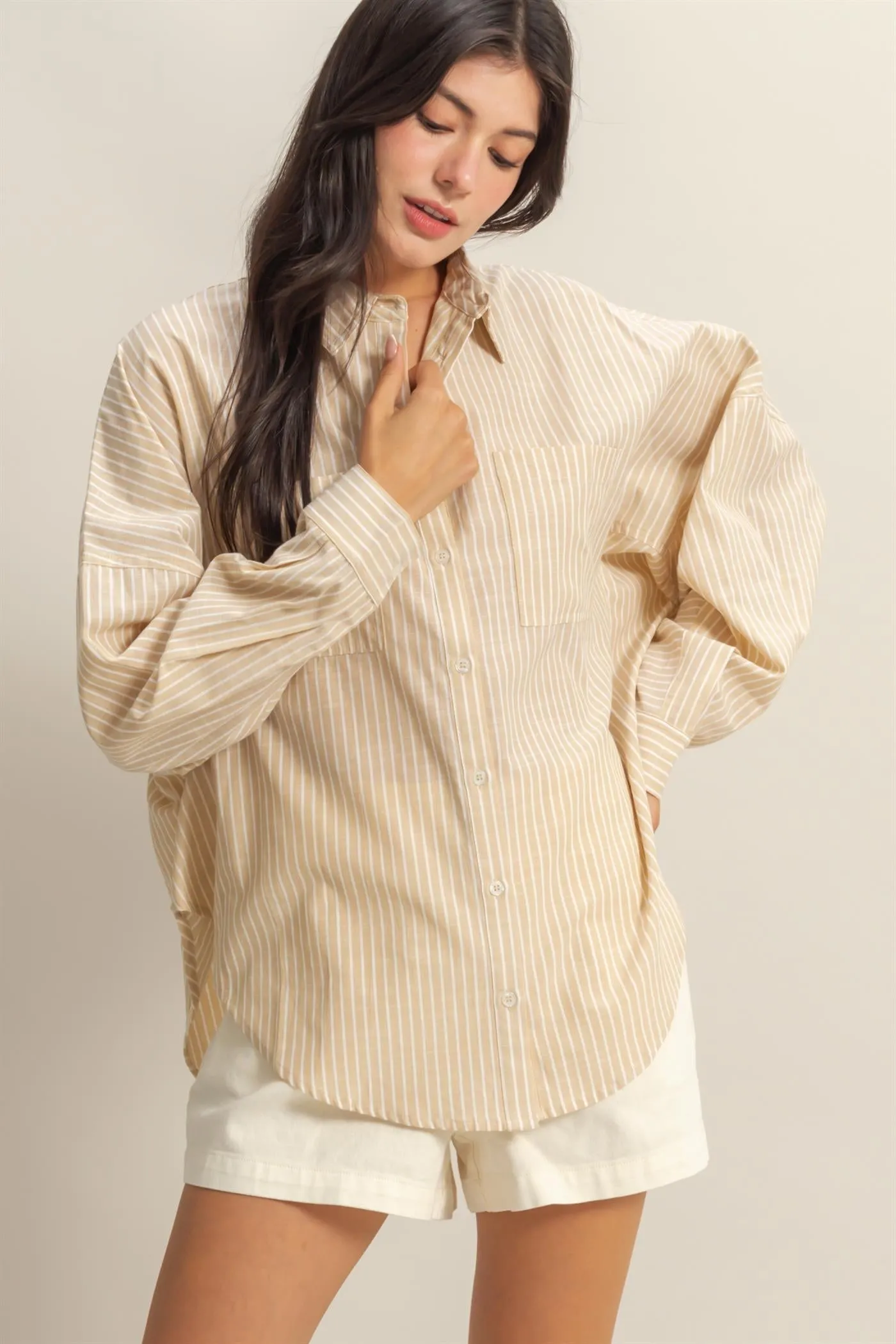 DZ25C750-Oversized Button Down Shirt
