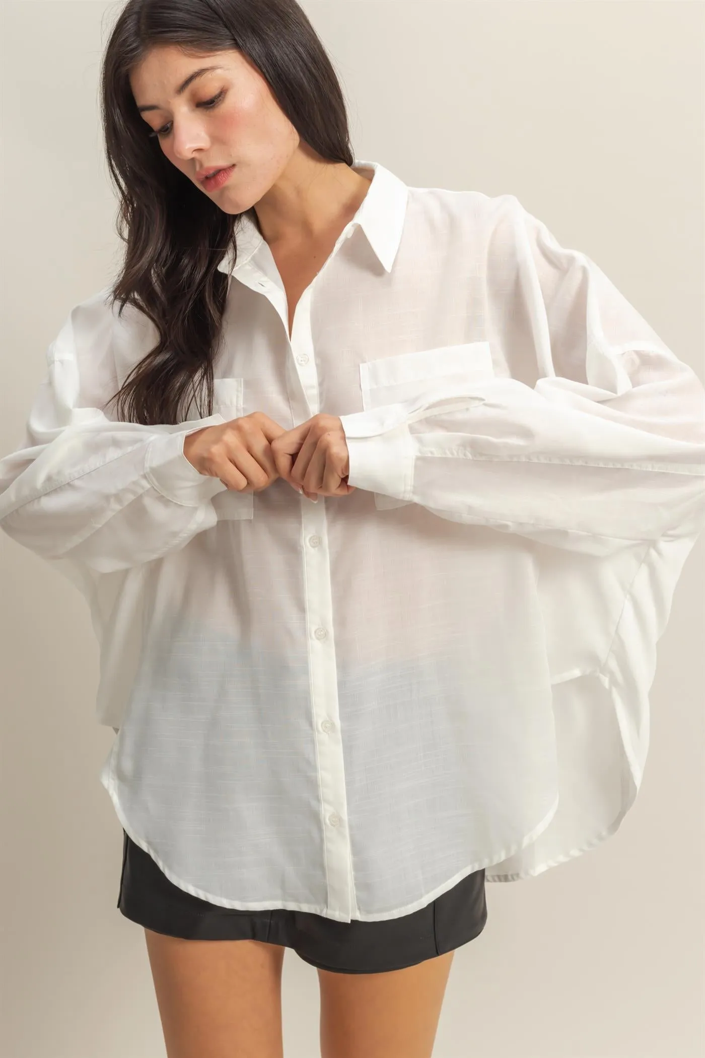 DZ25C750-Oversized Button Down Shirt