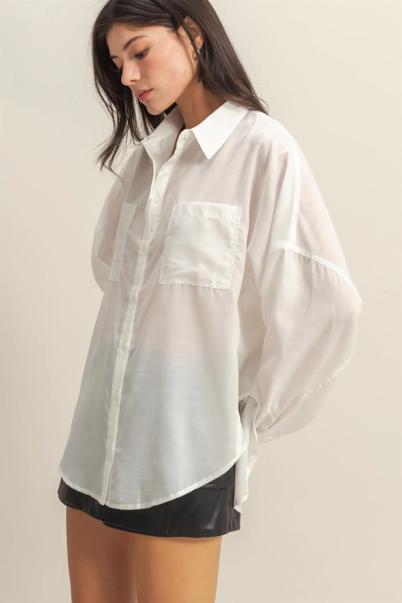 DZ25C750-Oversized Button Down Shirt