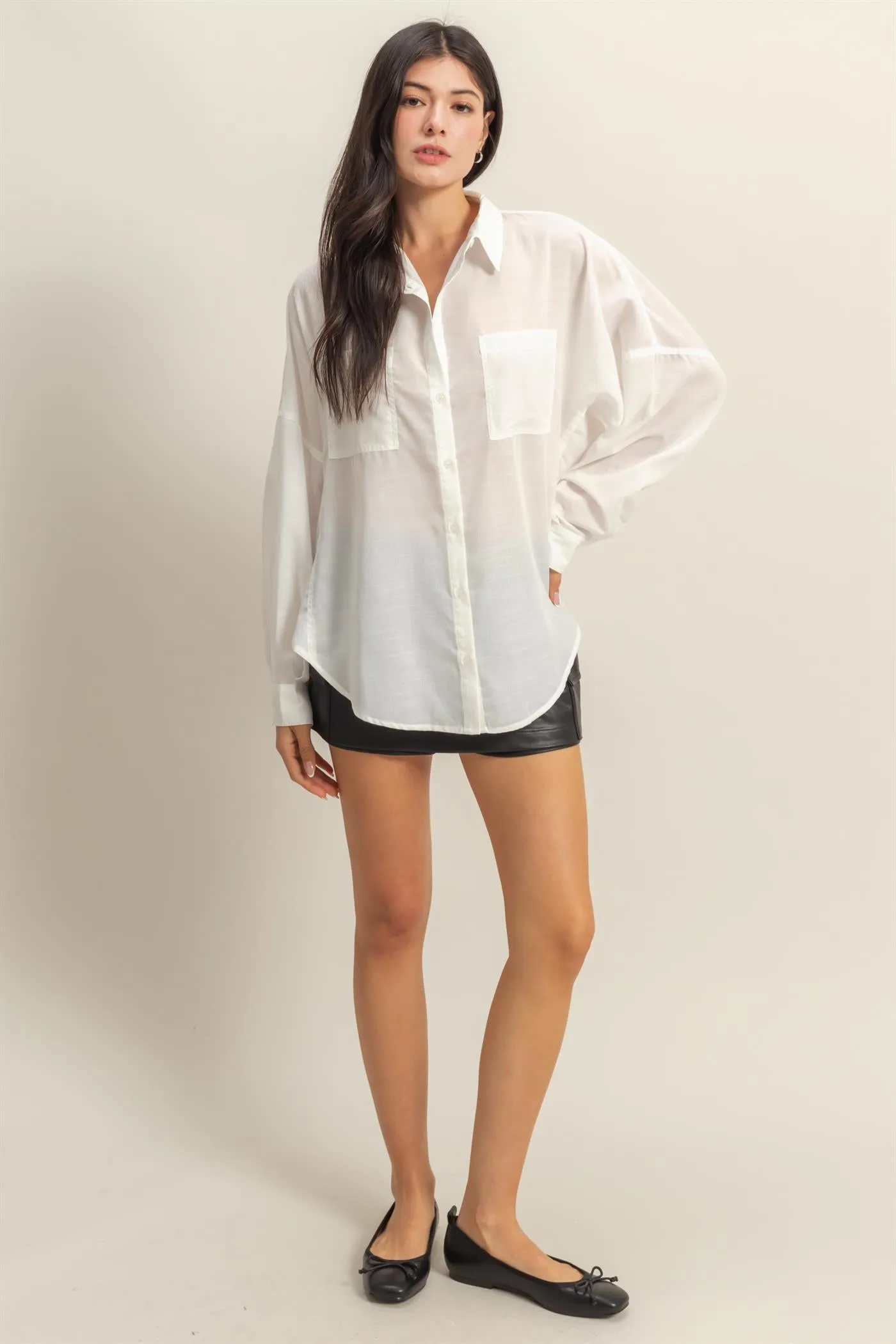 DZ25C750-Oversized Button Down Shirt