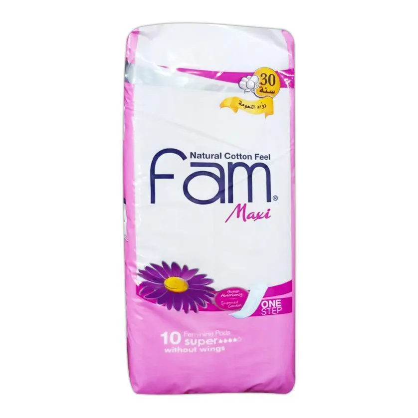 Fam Maxi Natural Cotton Feel Feminine Pads Without Wings - 10 Pads