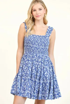 Floral Print Smocked Bodice Dress