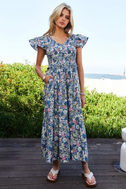 Floral Smocking Maxi Dress