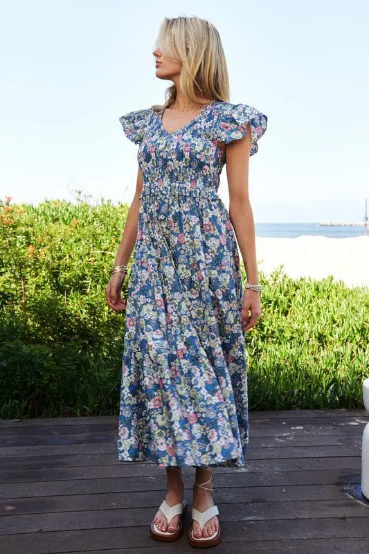 Floral Smocking Maxi Dress