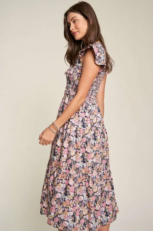 Floral Smocking Maxi Dress