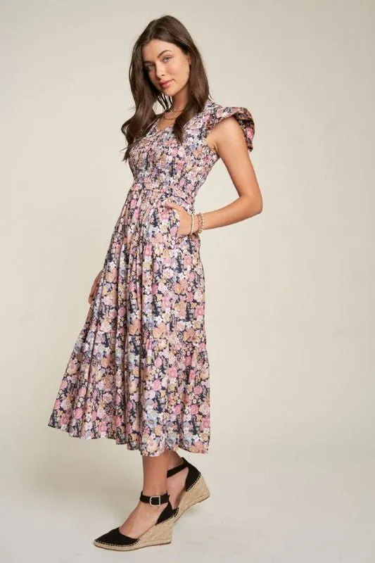 Floral Smocking Maxi Dress
