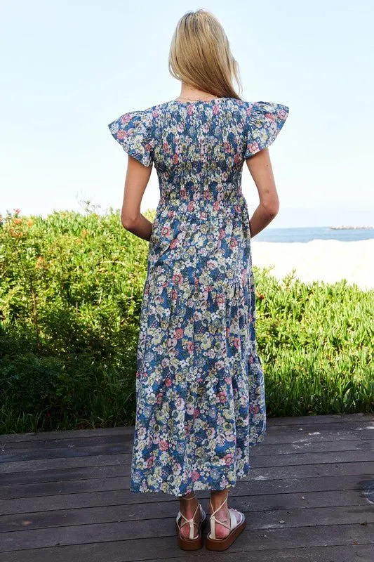 Floral Smocking Maxi Dress