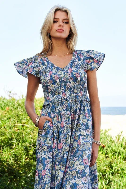 Floral Smocking Maxi Dress