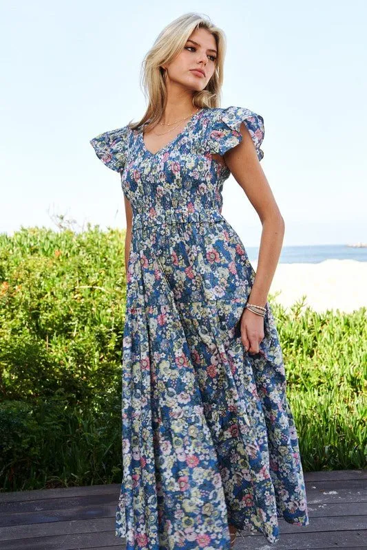 Floral Smocking Maxi Dress