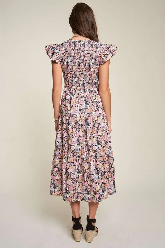 Floral Smocking Maxi Dress