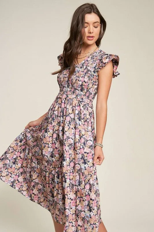 Floral Smocking Maxi Dress