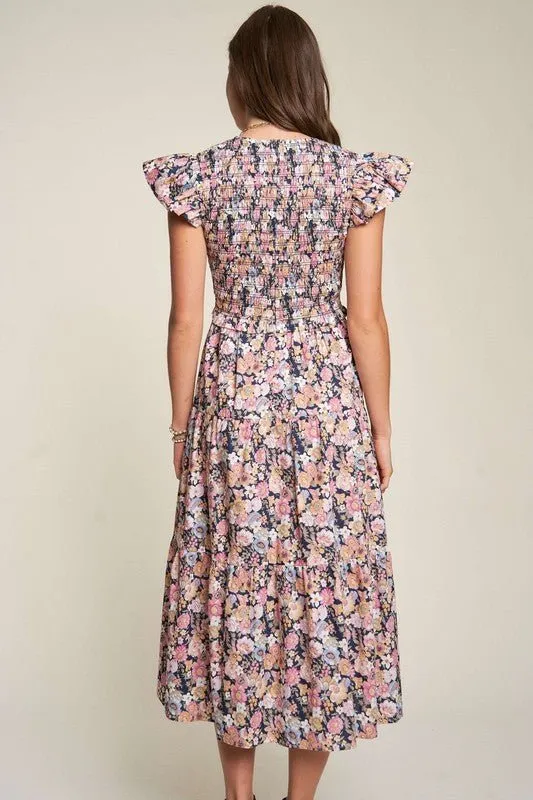 Floral Smocking Maxi Dress