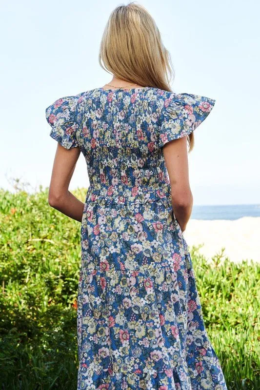 Floral Smocking Maxi Dress