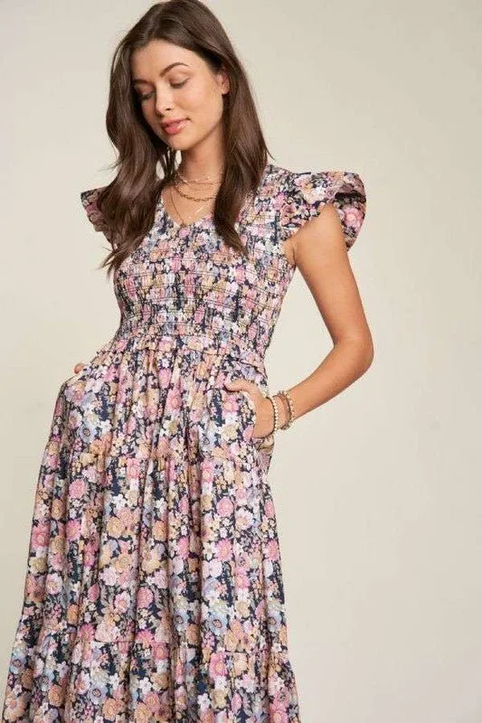 Floral Smocking Maxi Dress