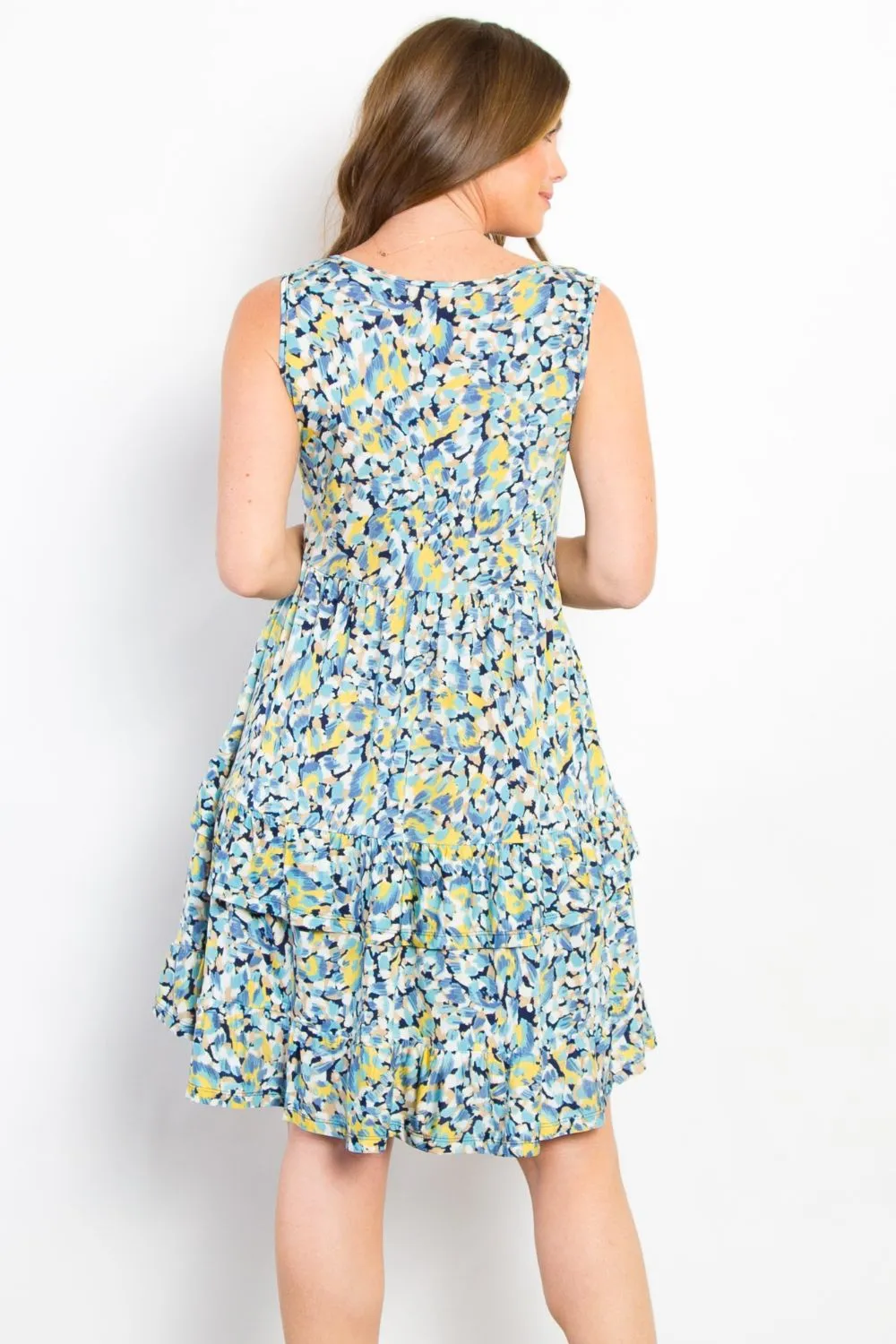 Full Size Print Wrinkle Free Ruffled Dress