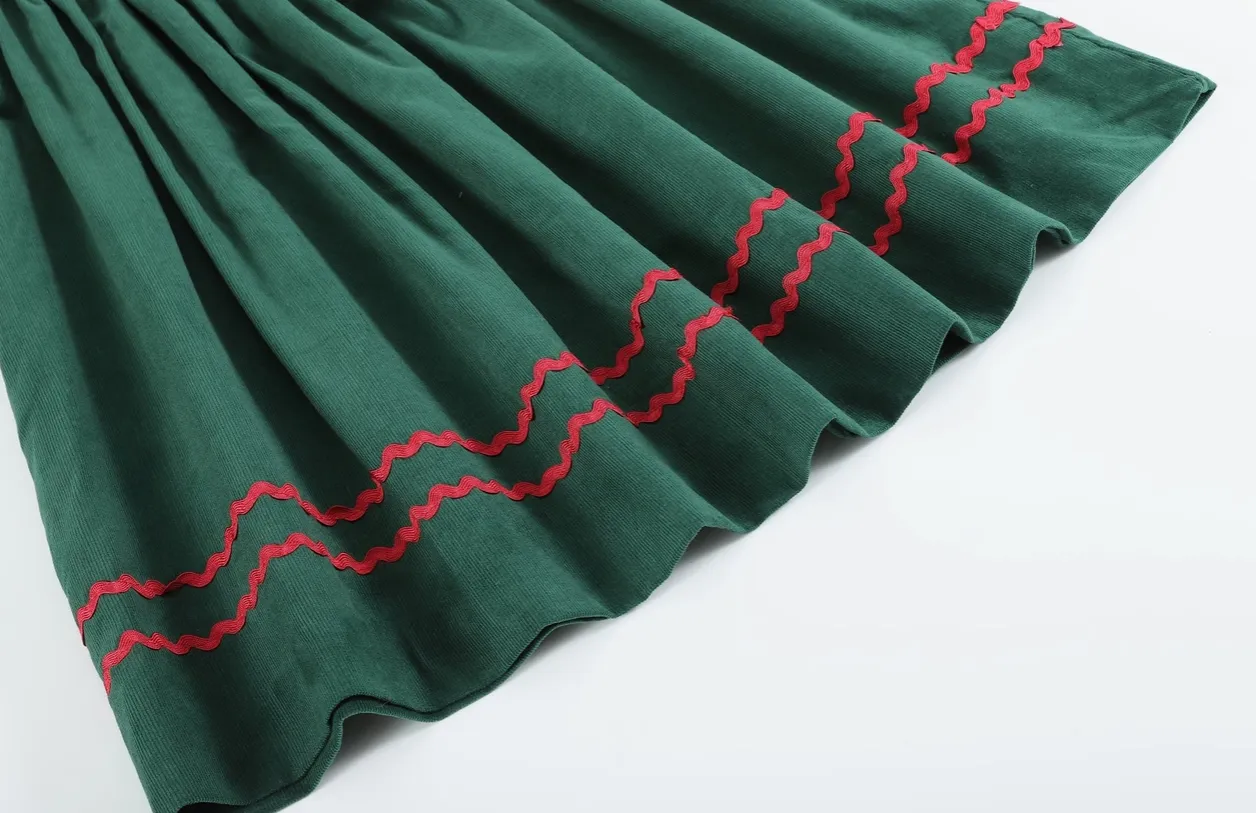 Green Christmas Mistletoe Smocked Bishop Dress