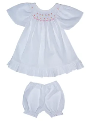 Hand Smocked Baby Girls White Vintage Easter Dress 12m