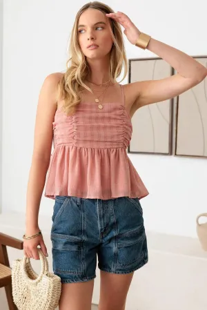 Lace Ruched Smocked Back Cami Top