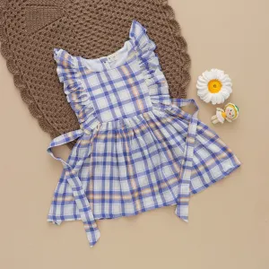 Lavender Plaid: Soft Blue and Yellow Baby Frock for Girls