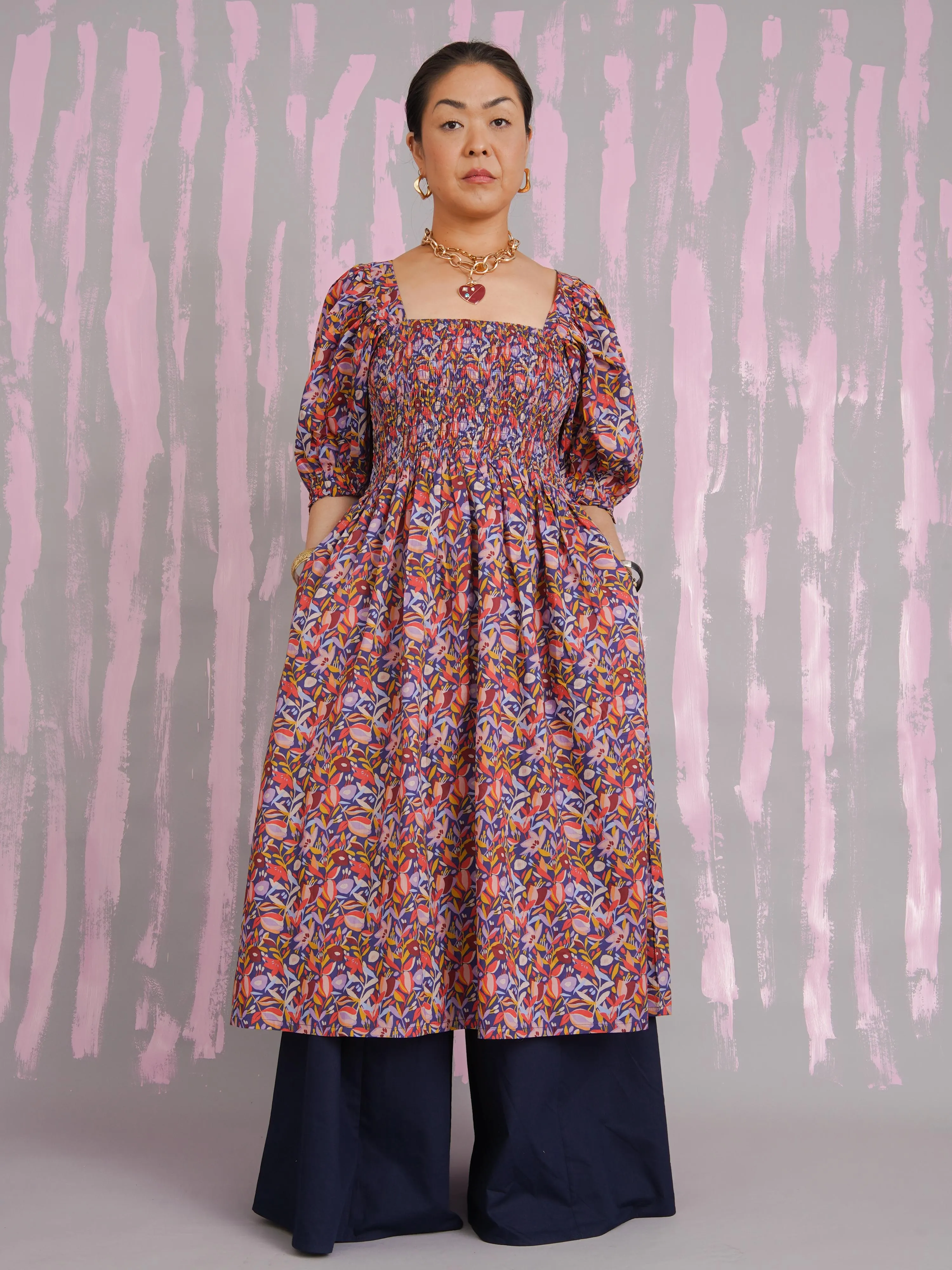 London Smocked Midi Dress