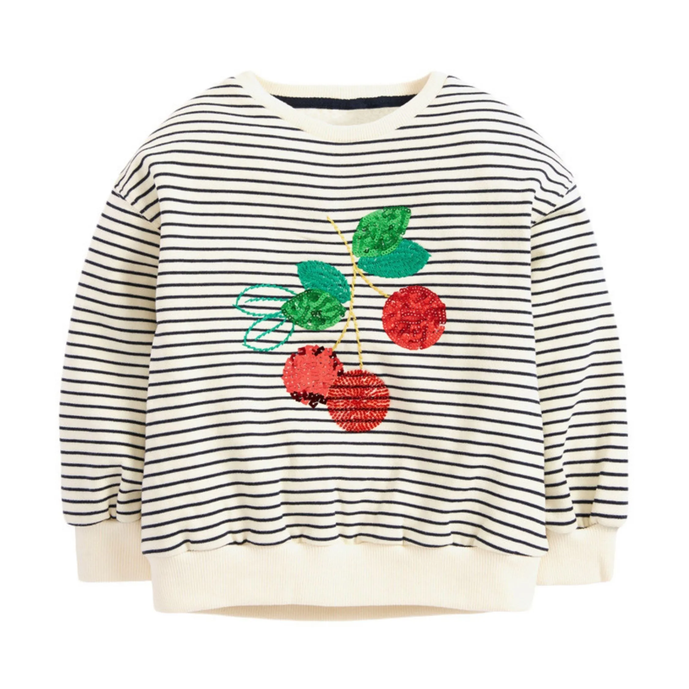 Long Sleeves Sparkly Fruit Theme  Girls Dress Striped Print