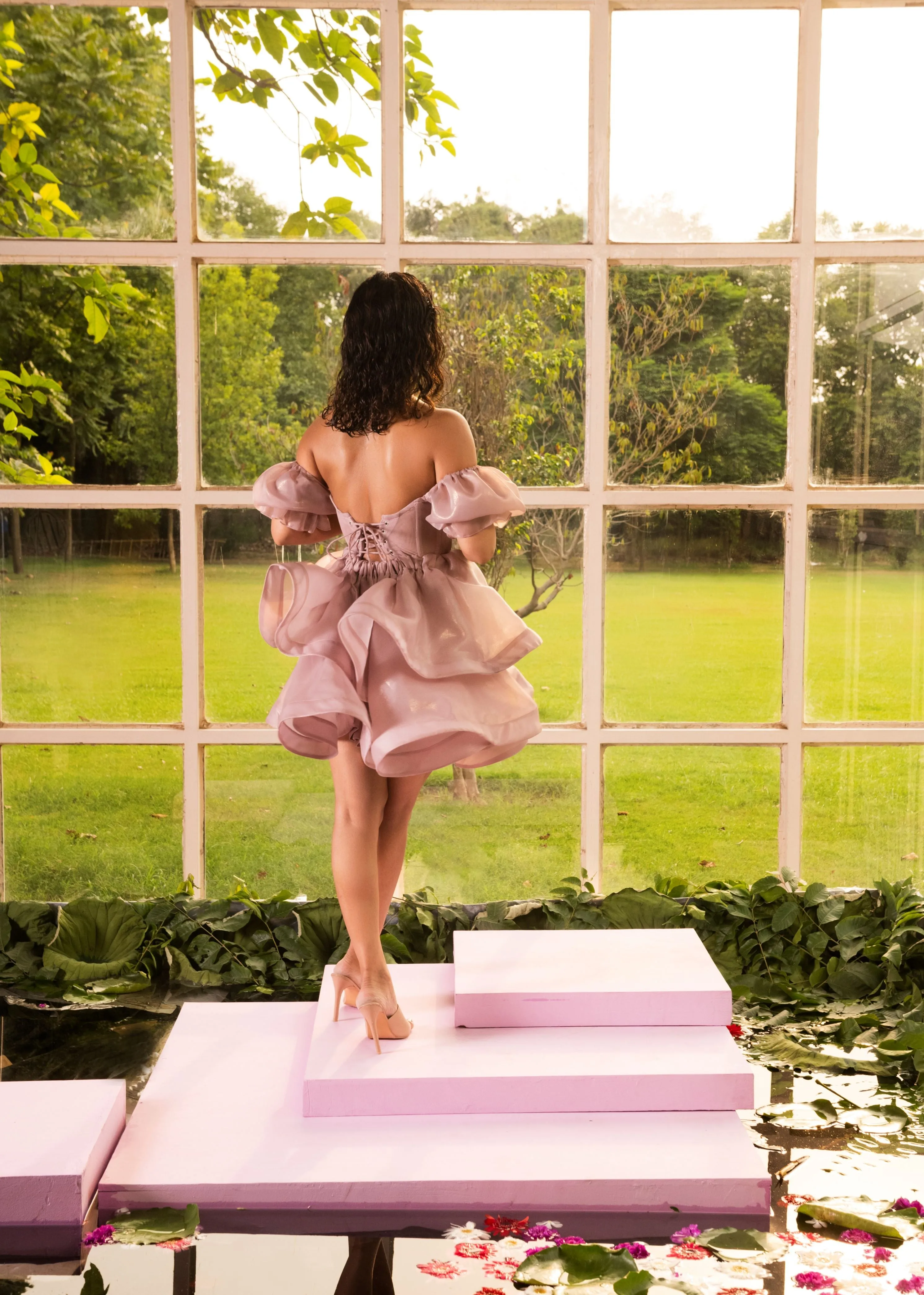 Madeleine Mauve Glitter Organza Corset Dress
