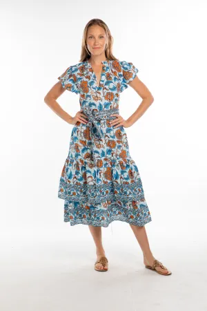 Marion Dress. Celeste/Orange