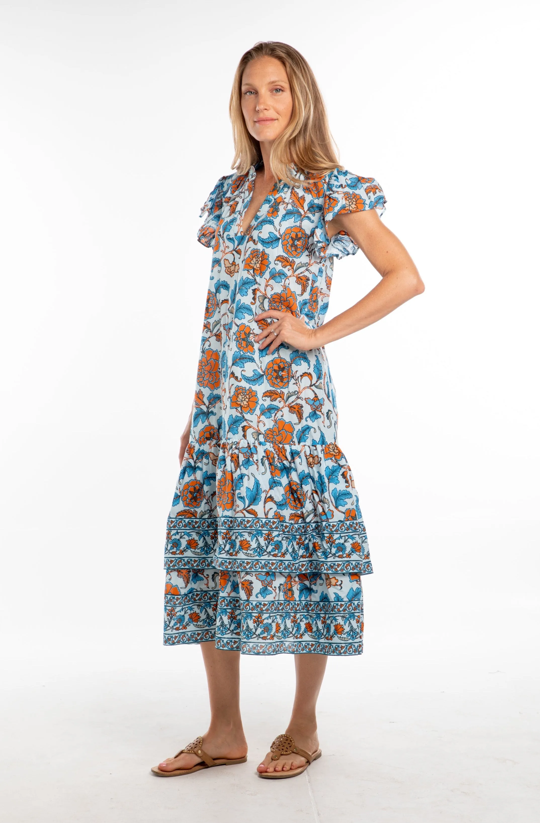 Marion Dress. Celeste/Orange