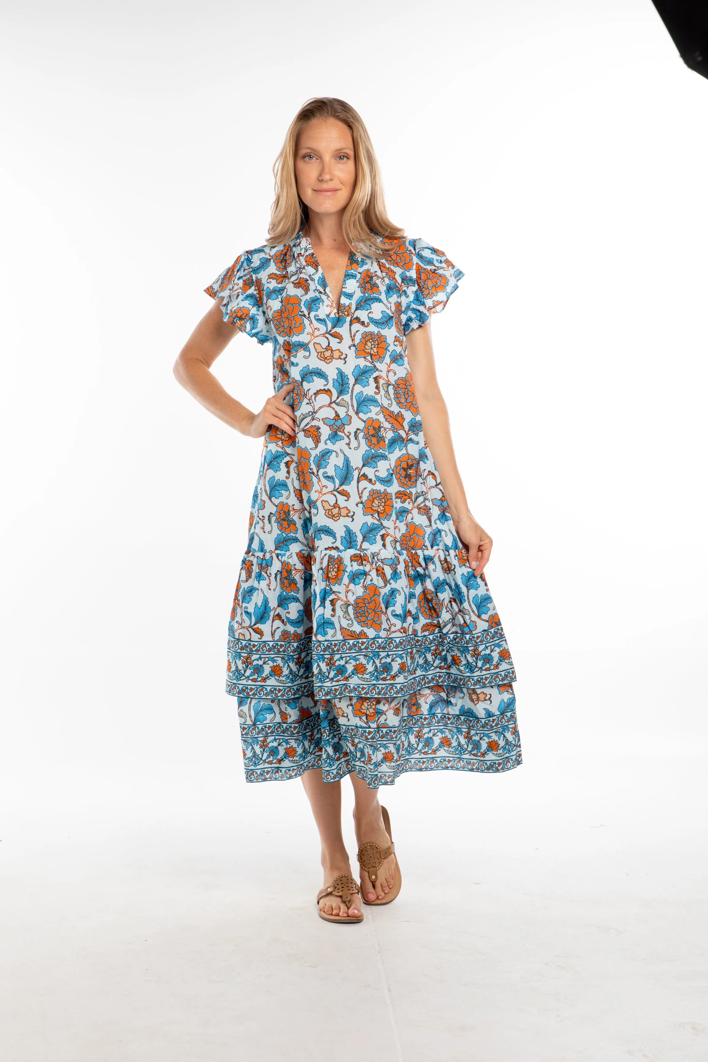 Marion Dress. Celeste/Orange