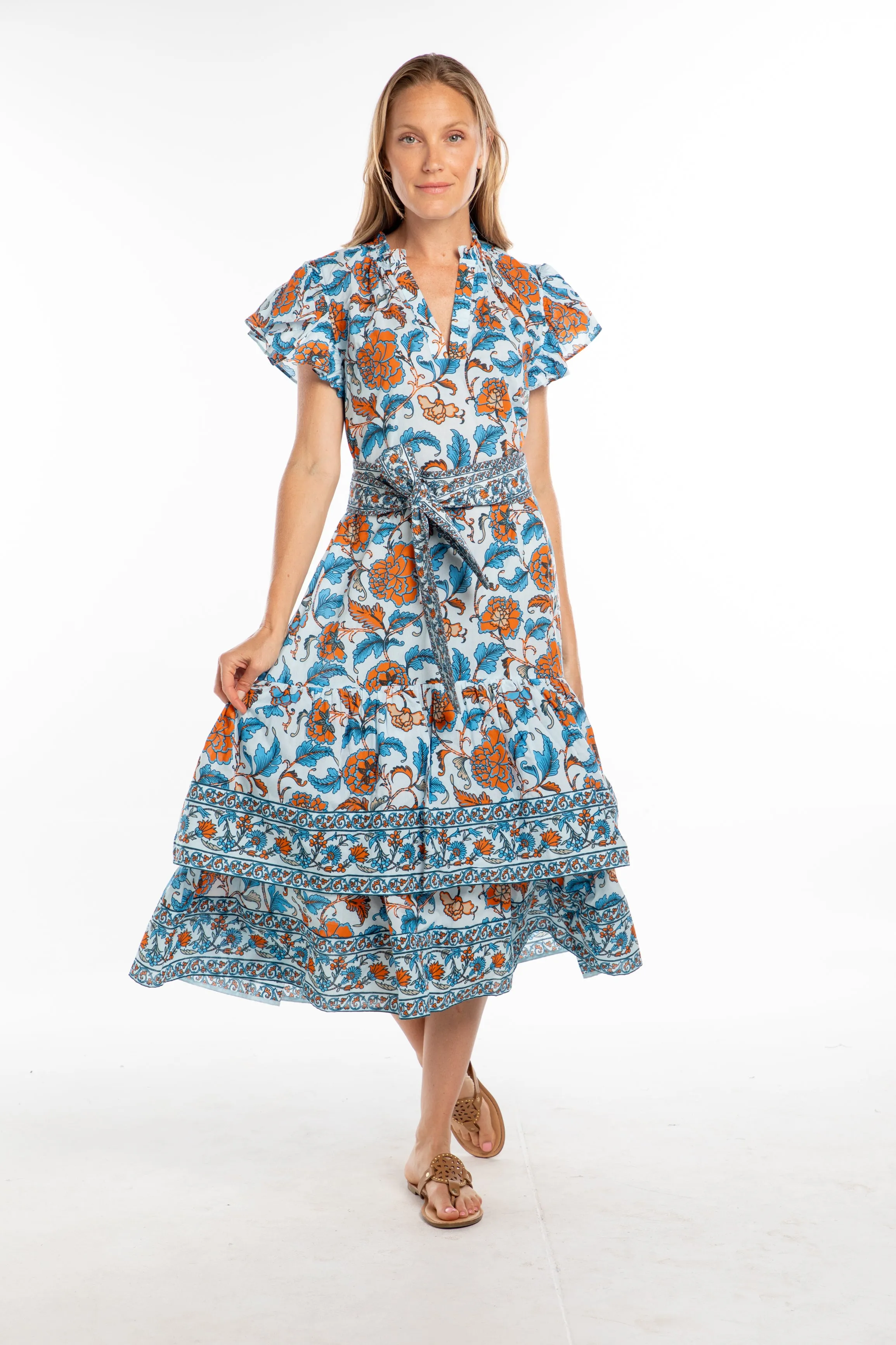 Marion Dress. Celeste/Orange