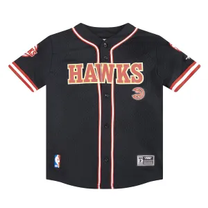 NBA ATLANTA HAWKS CLASSIC BIG BOYS MESH BUTTON DOWN SHIRT (BLACK/RED)
