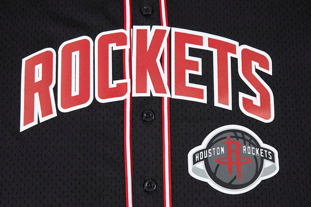 NBA HOUSTON ROCKETS CLASSIC MESH MEN'S BUTTON DOWN SHIRT (BLACK/RED)