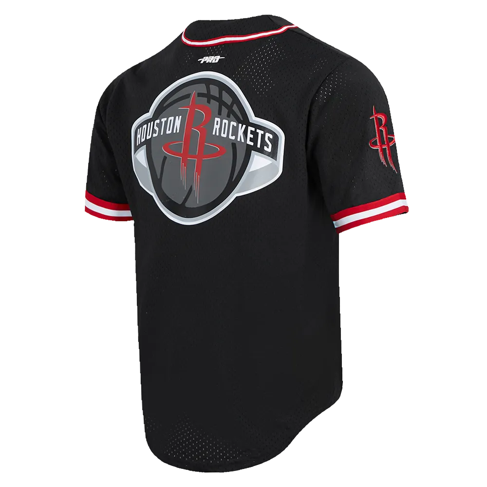 NBA HOUSTON ROCKETS CLASSIC MESH MEN'S BUTTON DOWN SHIRT (BLACK/RED)