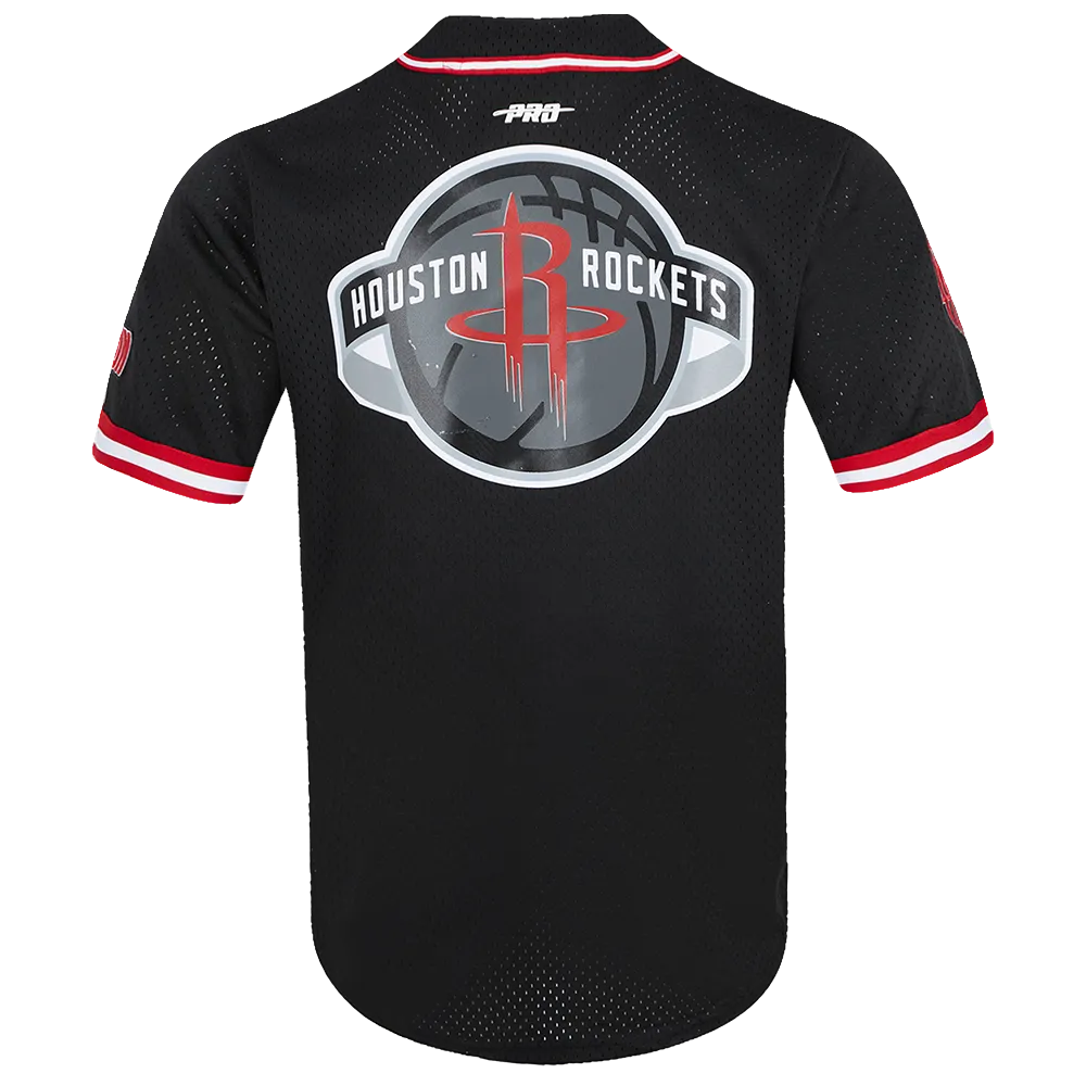 NBA HOUSTON ROCKETS CLASSIC MESH MEN'S BUTTON DOWN SHIRT (BLACK/RED)