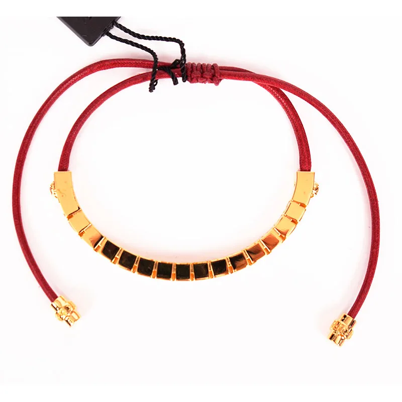 NEW $395 VERSACE RUNWAY Red Cotton Cinch Fastening Gold GRECA LOGO BRACELET NIB